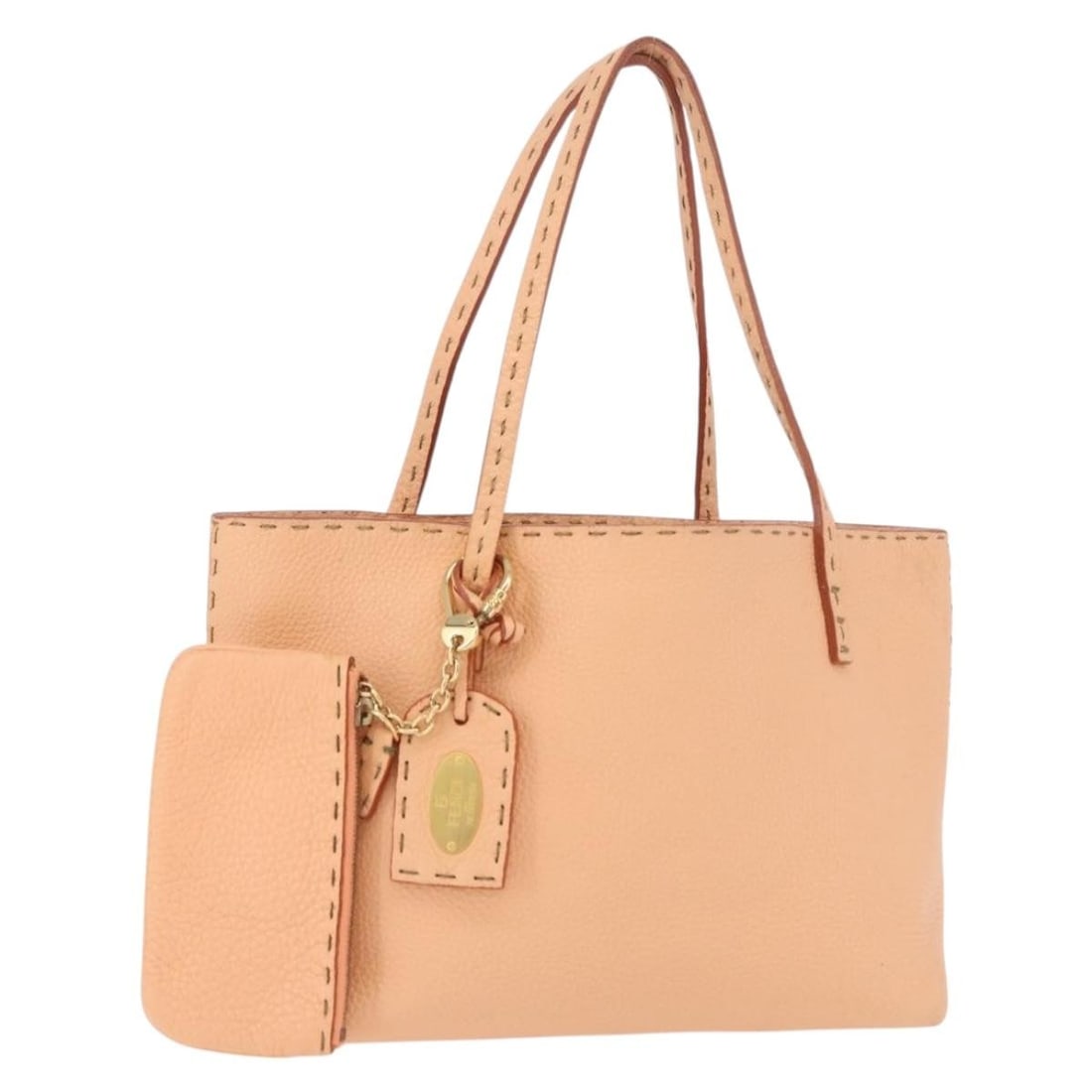 Fendi Celeria Leather Handbag Orange Gold with Pouch Dust Bag: Fendi Celeria Leather Handbag Orange Gold with Pouch Dust Bag Fendi Celeria handbag in orange and gold leather, made in Italy. It comes with a pouch and dust bag. The bag measures approximately 23 cm 
