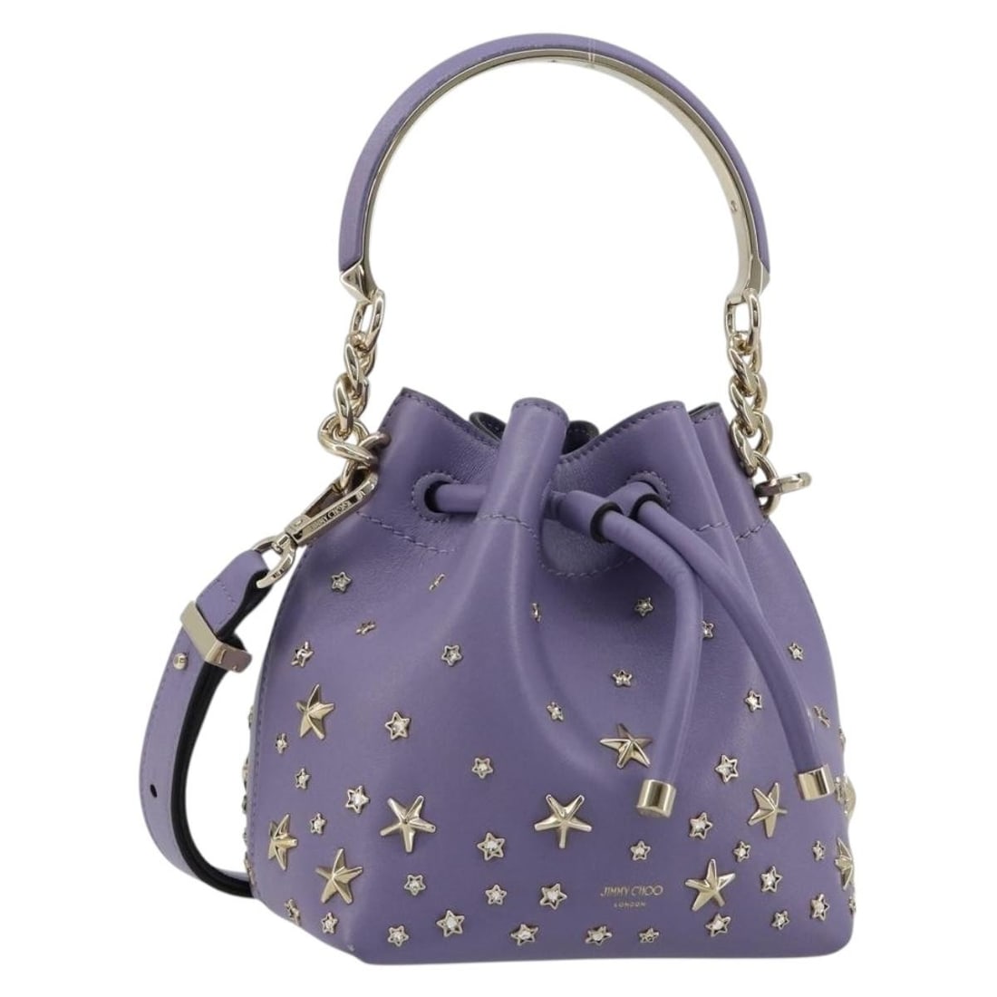 Jimmy Choo Leather 2way Shoulder Bag Purple with Dust Bag Strap: Jimmy Choo Leather 2way Shoulder Bag Purple with Dust Bag Strap Jimmy Choo 2-way shoulder bag in purple leather with gold-tone accents. Made in Italy, this women's bag includes a dust bag and shoulder