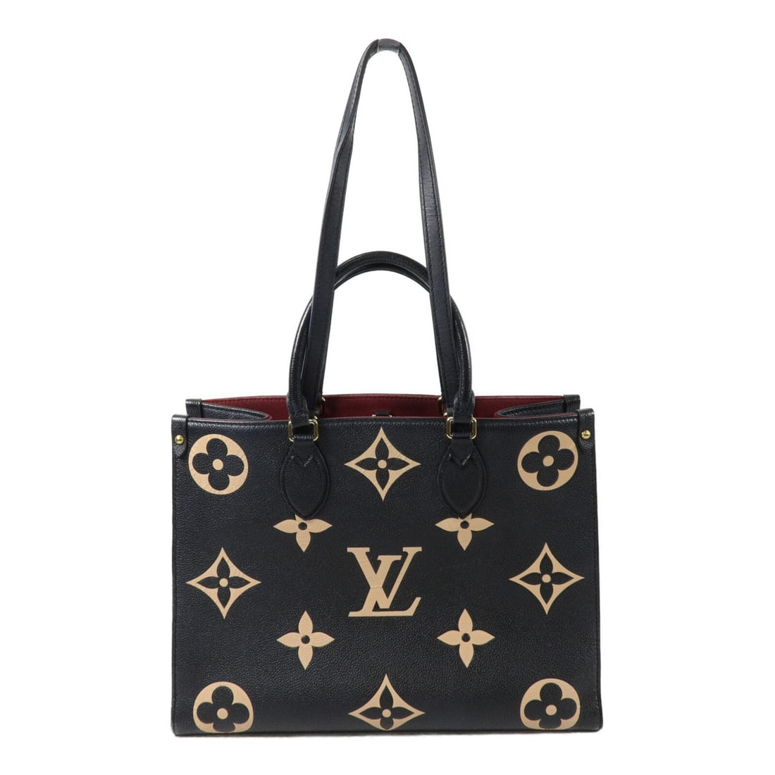 Louis Vuitton On The Go M45495 Monogram Empreinte 2 Way Handbag: Louis Vuitton On The Go M45495 Monogram Empreinte 2 Way Handbag A Louis Vuitton On The Go 2 Way Bag in Monogram Empreinte black, model M45495. It is made from Monogram empreinte and calfskin (cowhide)