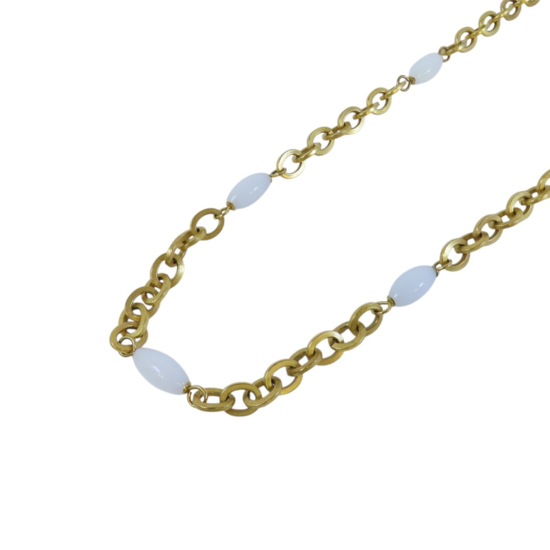 CHANEL 95P CC Necklace White PVC and Metal: CHANEL 95P CC Necklace White PVC and Metal CHANEL necklace in white and gold-tone with a CC motif. It is made of metal and PVC, marked with date code 95P, and described as having reasonable wear and t