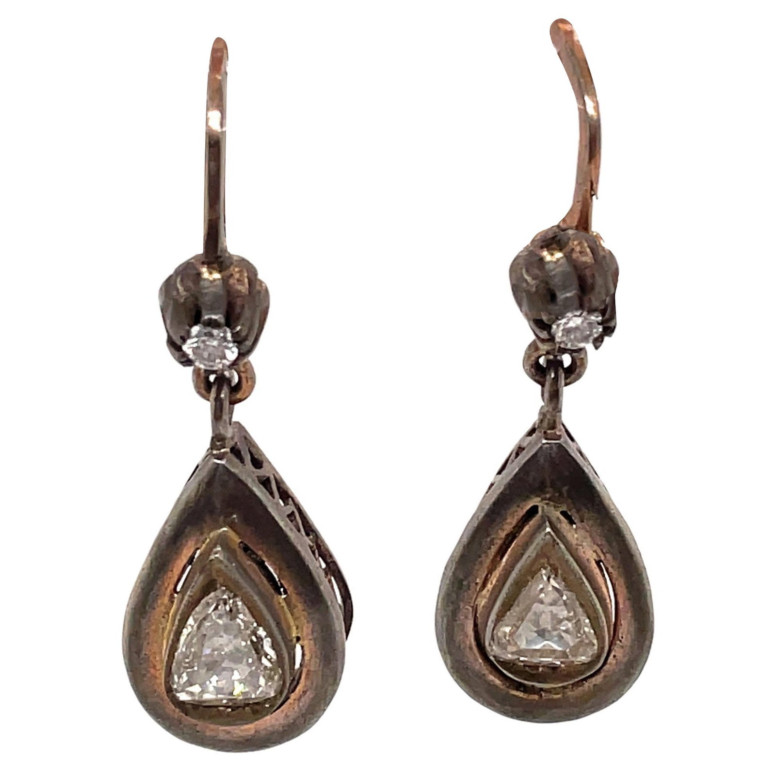 Victorian Style Gold Silver Diamond Chandelier Earrings GIA Appraised: Victorian Style Gold Silver Diamond Chandelier Earrings GIA Appraised These exquisite Victorian Style Diamond Drop Earrings are a stunning statement piece, featuring a harmonious blend of gold and sil