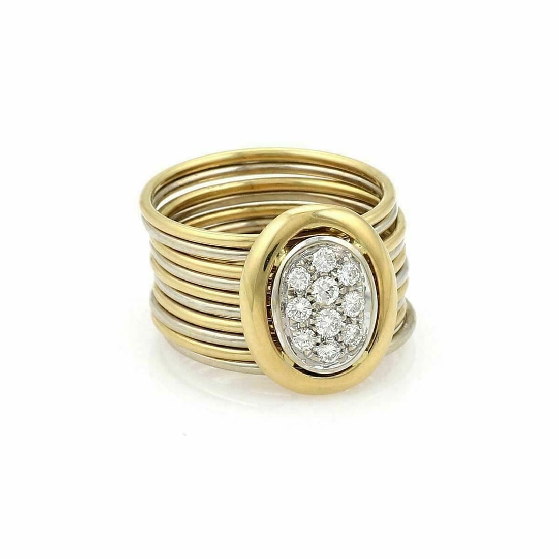 Damiani Ten Stack Wire Band Ring 18k Yellow White Gold Diamond Size 6: Damiani Ten Stack Wire Band Ring 18k Yellow White Gold Diamond Size 6 This Damiani fine jewelry ring is crafted in 18k yellow and white gold and features a ten stack multi-wire band design with approx