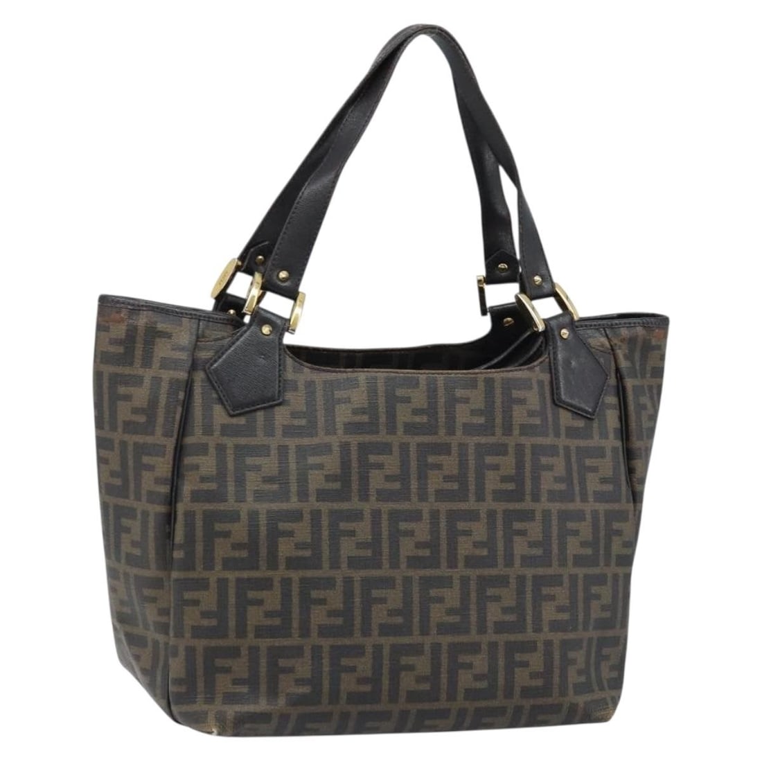 Fendi Zucca Pattern Black Brown PVC Leather Tote Bag Italy: Fendi Zucca Pattern Black Brown PVC Leather Tote Bag Italy This is a FENDI Zucca Canvas tote bag featuring black and brown PVC leather with the iconic Zucca pattern. Designed for women, the bag is mad