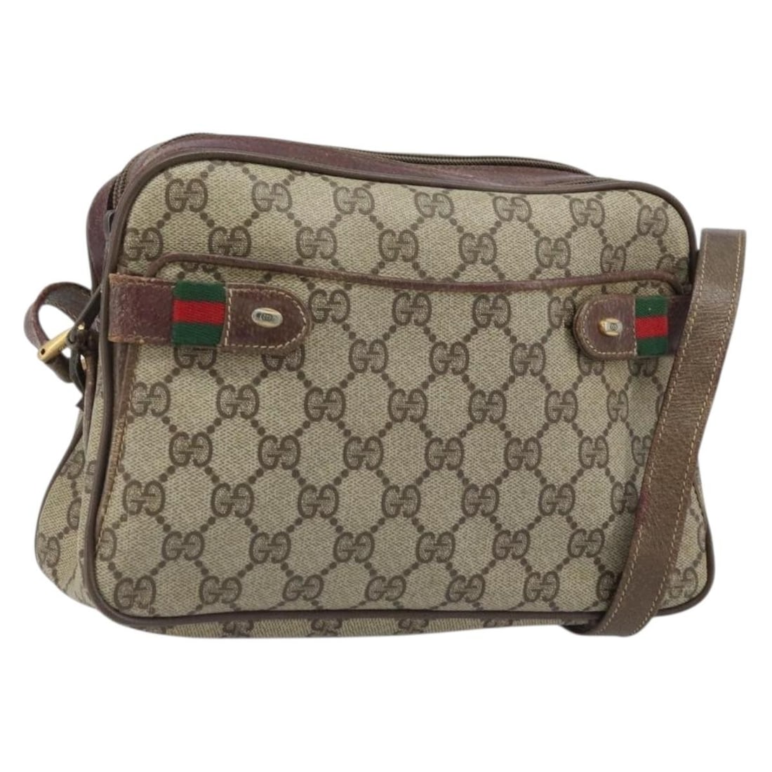 Gucci GG Supreme Web Sherry Line Beige PVC Shoulder Bag 93 02 049: Gucci GG Supreme Web Sherry Line Beige PVC Shoulder Bag 93 02 049 This is a GUCCI GG Supreme Web Sherry Line shoulder bag crafted from beige and gold PVC leather with GG canvas. Designed for women, it