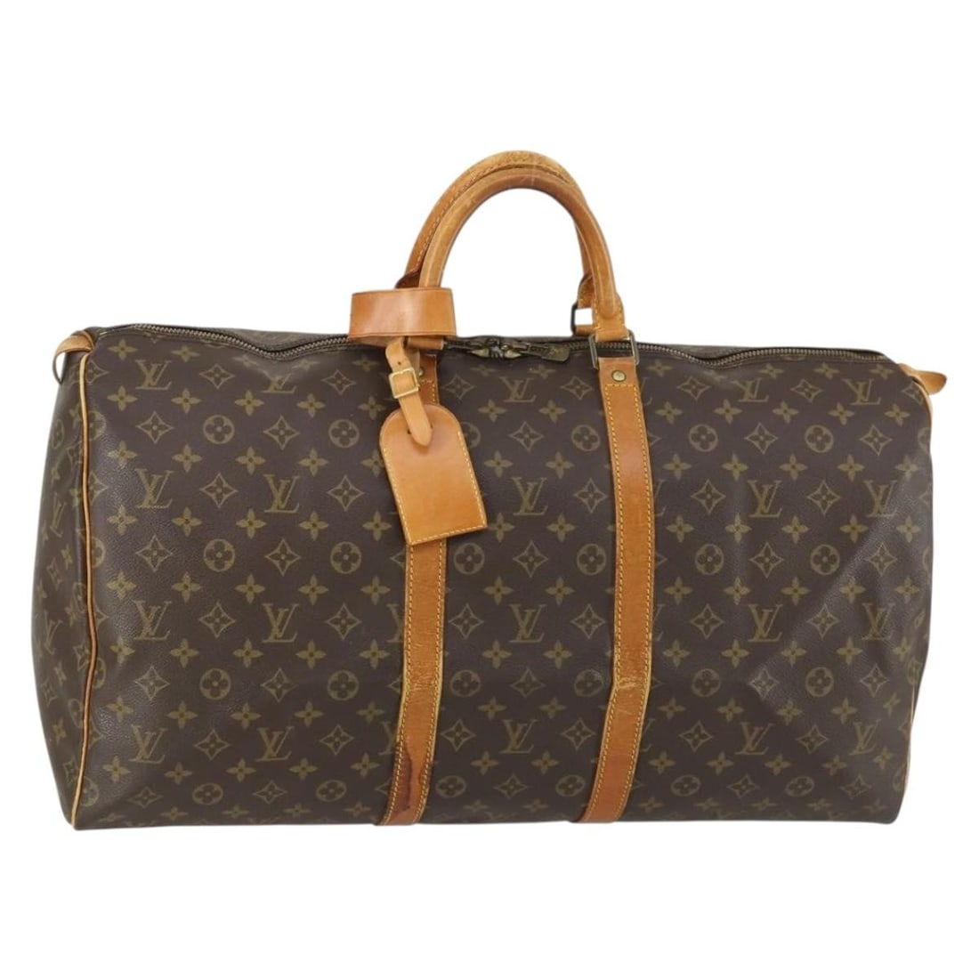 Louis Vuitton Keepall 55 Monogram Canvas Boston Bag M41424: Louis Vuitton Keepall 55 Monogram Canvas Boston Bag M41424 Louis Vuitton Keepall 55 Boston bag in Monogram canvas, made in France. The bag comes with a name tag and powanie accessory, and is identifie