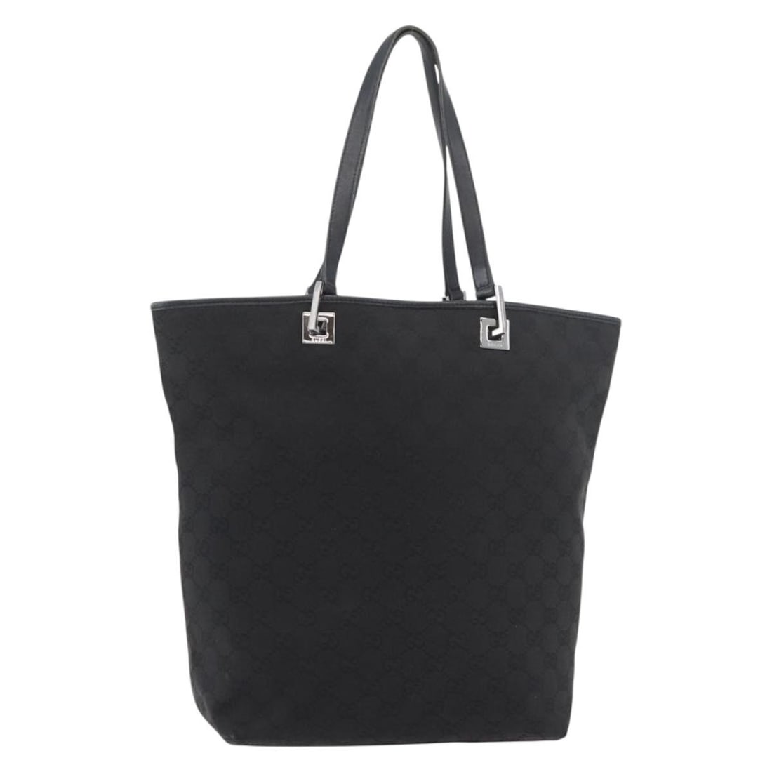 Gucci Black Silver GG Canvas Handbag 31243 Italy: Gucci Black Silver GG Canvas Handbag 31243 Italy This GUCCI GG Canvas Hand Bag features a black and silver exterior crafted from the brand's signature GG canvas. Designed for women, the handbag offers