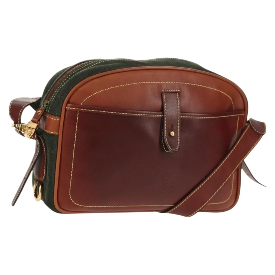 LOEWE Brown Gold Leather Suede Shoulder Bag Auth Spain (1 of 18)