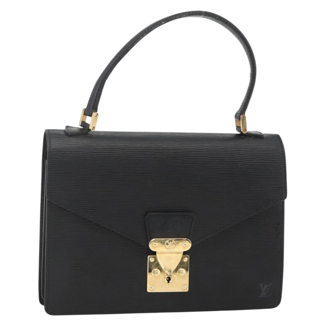 Louis Vuitton Concorde Black Epi Leather Handbag M52132 with Keys: Louis Vuitton Concorde Black Epi Leather Handbag M52132 with Keys This Louis Vuitton Epi Concorde handbag features black Epi leather and is designed for women. The bag has a structured silhouette with