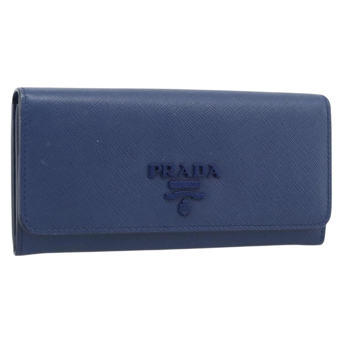 PRADA Saffiano Leather Long Wallet Blue Gold Italy: PRADA Saffiano Leather Long Wallet Blue Gold Italy Prada long wallet in blue and gold Saffiano leather, made in Italy. The wallet includes a card case accessory and is offered in heavily used conditio