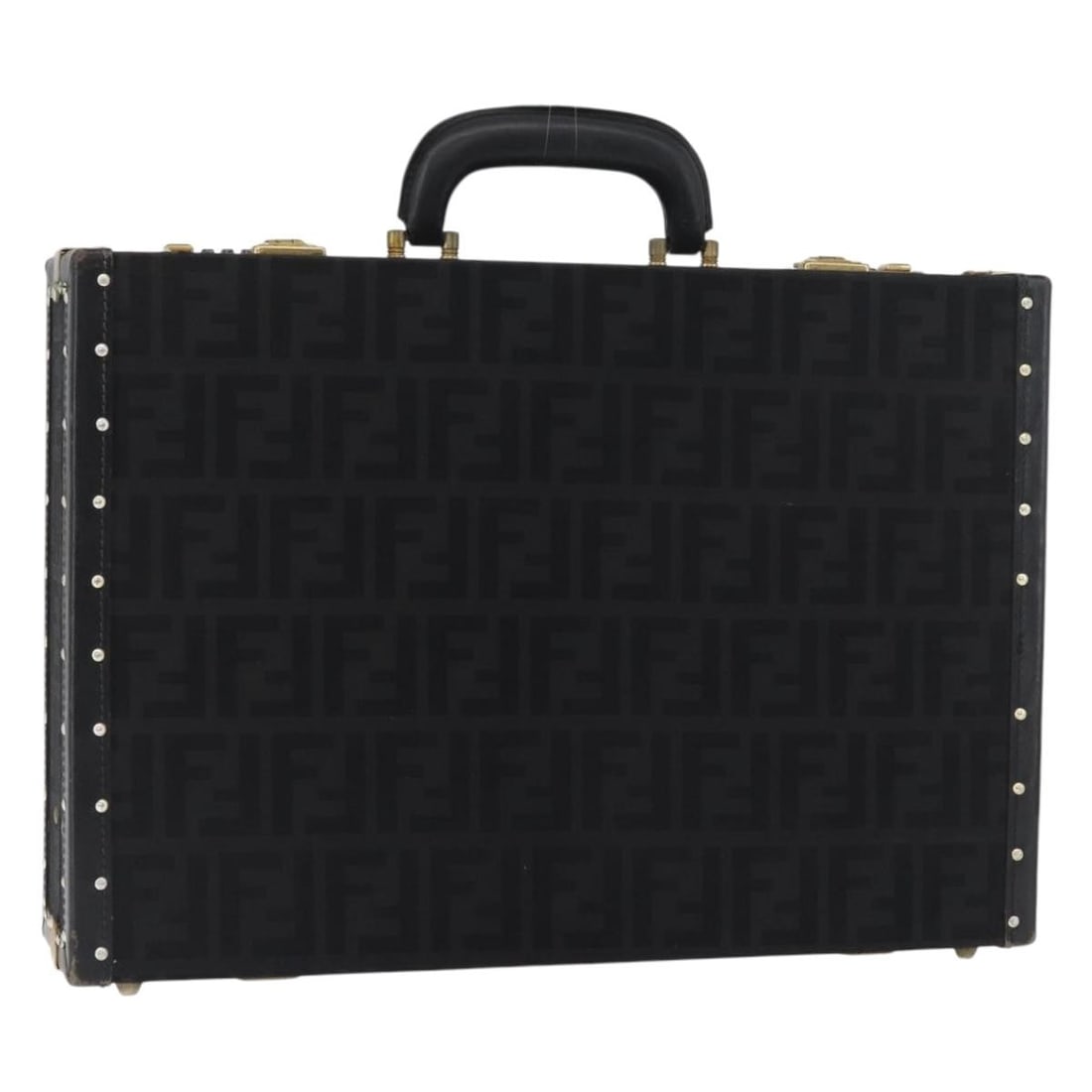 Black FENDI Zucca Canvas Trunk Bag Made in Italy: Black FENDI Zucca Canvas Trunk Bag Made in Italy This Fendi trunk is crafted from black Zucca canvas and made in Italy. It features a structured trunk style with a handle drop of approximately 7 cm. T