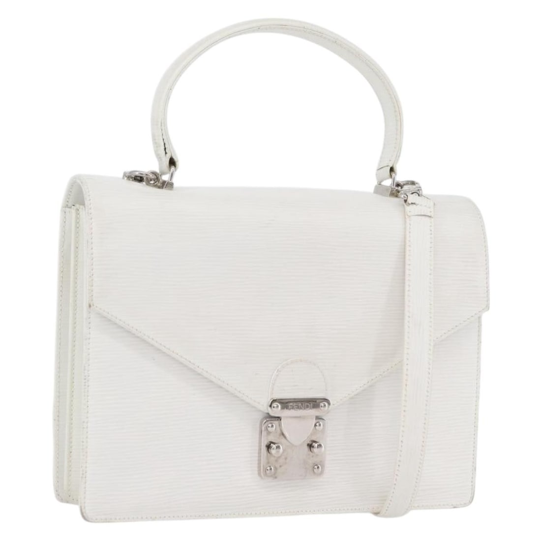 Fendi Leather 2way Handbag White Silver with Shoulder Strap: Fendi Leather 2way Handbag White Silver with Shoulder Strap A FENDI 2-way hand bag in white and silver leather, made in Italy and designed for women. It comes with a shoulder strap and offers both han