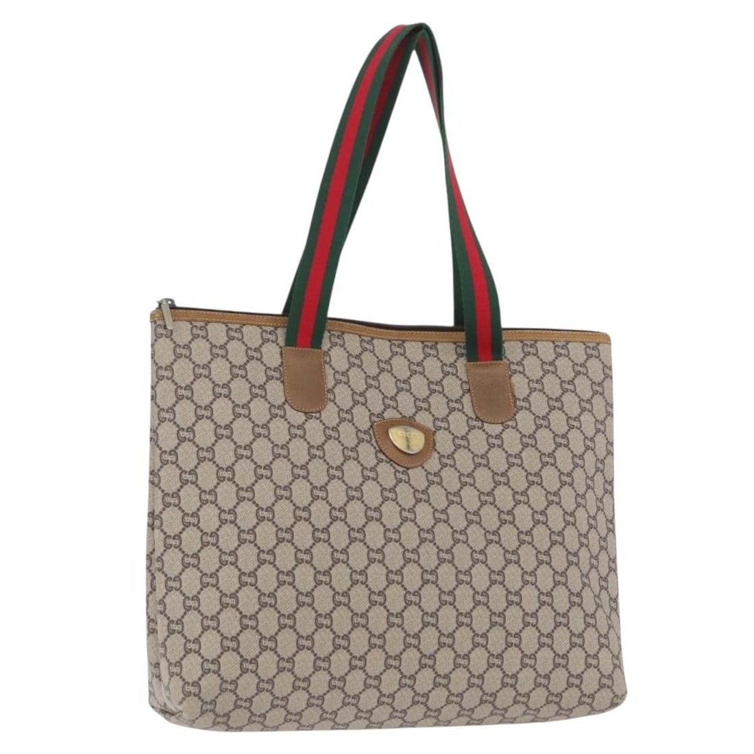 Gucci GG Supreme Sherry Web Tote Beige Red Green PVC Leather Italy: Gucci GG Supreme Sherry Web Tote Beige Red Green PVC Leather Italy This is a Gucci GG Plus Supreme Web Sherry Line tote bag crafted from beige, red, and green PVC leather and GG canvas. Designed for w