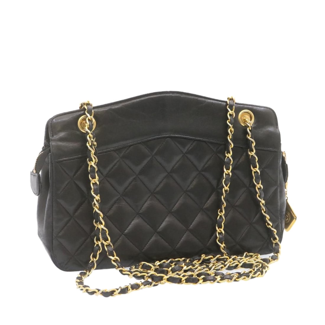CHANEL Matelasse Lamb Skin Shoulder Bag Black Chain Strap: CHANEL Matelasse Lamb Skin Shoulder Bag Black Chain Strap Black CHANEL matelasse shoulder bag crafted from lamb skin with a chain shoulder strap. Made in France, this women's shoulder bag includes a d