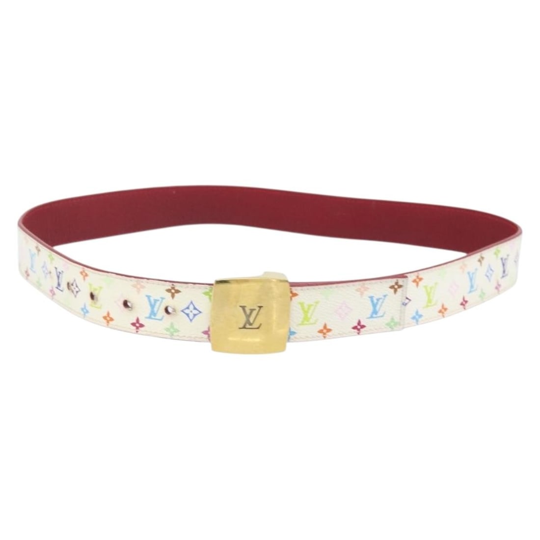 Louis Vuitton Multicolor Monogram White Canvas Belt M9682W for Women: Louis Vuitton Multicolor Monogram White Canvas Belt M9682W for Women This Louis Vuitton women's belt features the signature Monogram Multicolor canvas in white. The belt measures approximately 87 cm (