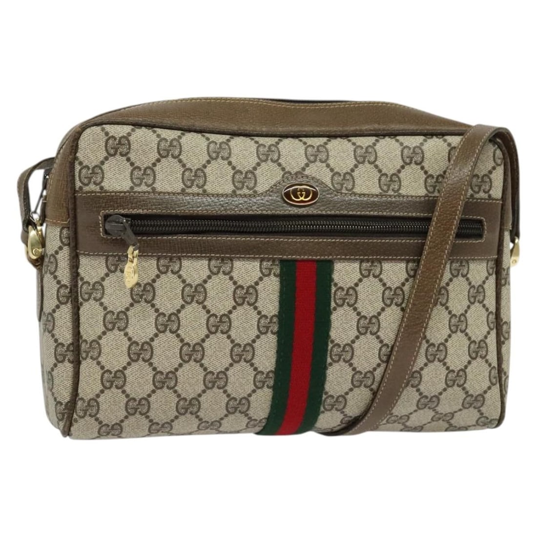 GUCCI GG Supreme Sherry Line Shoulder Bag Beige Gold Red PVC Made in Italy: GUCCI GG Supreme Sherry Line Shoulder Bag Beige Gold Red PVC Made in Italy This GUCCI GG Supreme Web Sherry Line Shoulder Bag is a stylish accessory crafted in Italy. Made from durable PVC leather, it