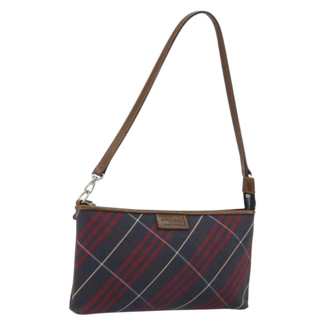 Burberry Blue Label Nova Check Canvas Pouch Navy Silver: Burberry Blue Label Nova Check Canvas Pouch Navy Silver Burberry Nova Check Blue Label hand pouch in navy and silver canvas. Made in Japan, this pouch measures approximately W24 cm x H13 cm x D3 cm (W