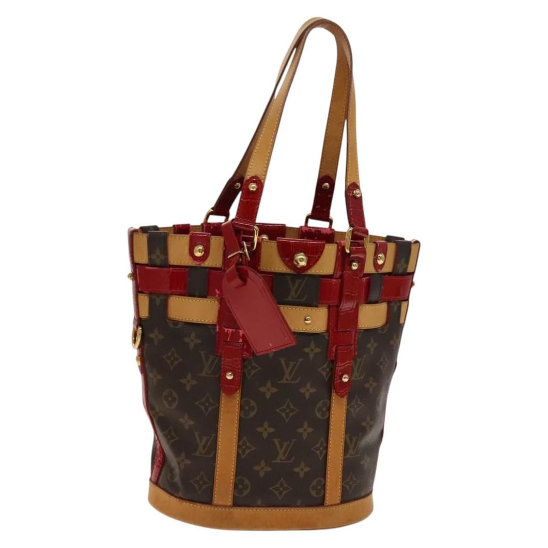 Louis Vuitton M95613 Neo Bucket Tote in Monogram Canvas Red: Louis Vuitton M95613 Neo Bucket Tote in Monogram Canvas Red Louis Vuitton Monogram Ruby Neo Bucket Tote Bag in Monogram/Red Monogram Canvas. This tote bag comes with a name tag accessory and was made 