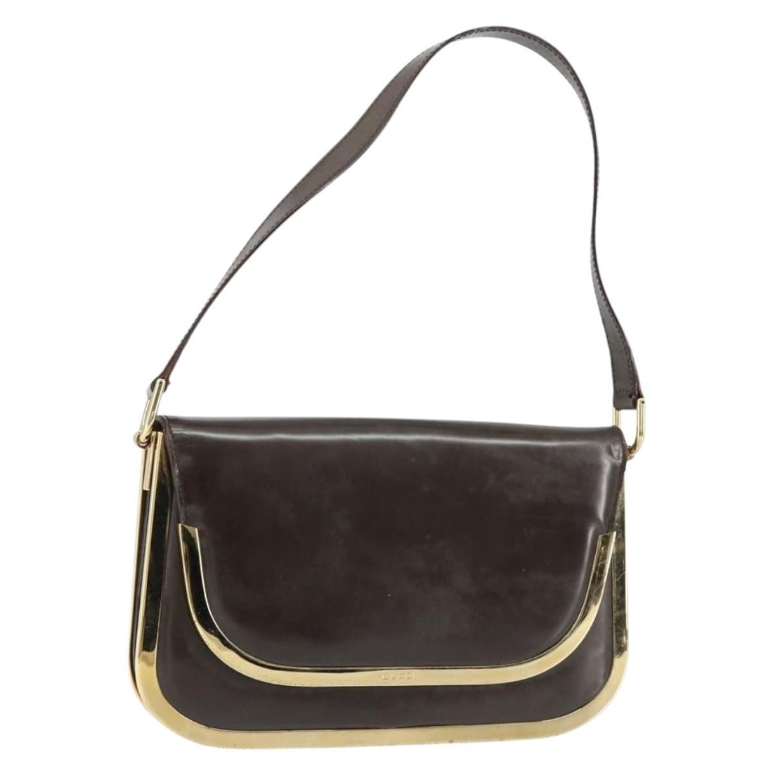 GUCCI Brown Gold Enamel Shoulder Bag Auth 151014 Italy: GUCCI Brown Gold Enamel Shoulder Bag Auth 151014 Italy This stylish Gucci shoulder bag showcases a chic brown and gold enamel exterior, perfect for elevating any outfit. Designed with practicality in 