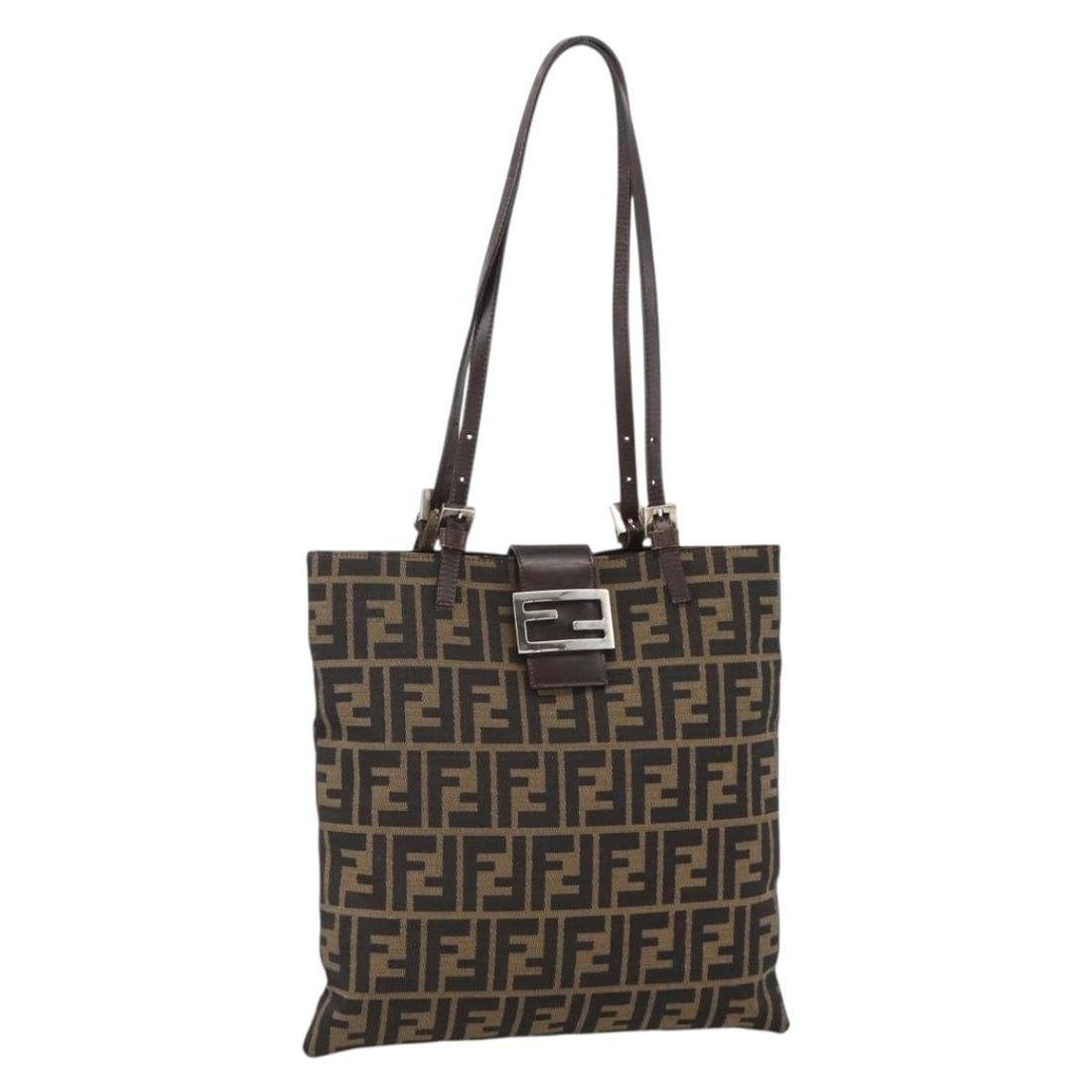 FENDI Zucca Canvas Tote Black Brown Made in Italy: FENDI Zucca Canvas Tote Black Brown Made in Italy FENDI tote bag in Zucca canvas with a black and brown exterior. Made in Italy, this women's bag features a 30 cm x 30 cm size with an approximate hand