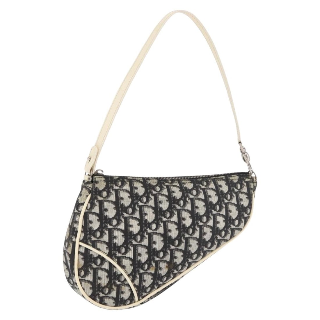 Christian Dior Saddle Accessory Pouch Black Trotter Canvas PVC: Christian Dior Saddle Accessory Pouch Black Trotter Canvas PVC Christian Dior Trotter canvas saddle pouch in black and silver, made in Spain. This accessory pouch is crafted from PVC leather and Trott