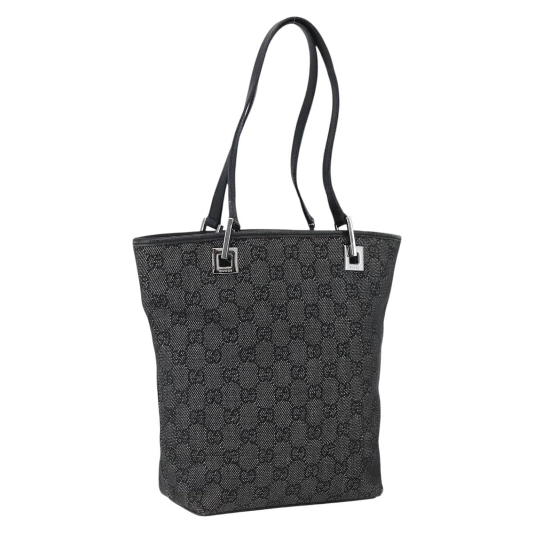 Gucci Black Silver GG Canvas Tote 31244 Italy: Gucci Black Silver GG Canvas Tote 31244 Italy This GUCCI GG Canvas Tote Bag features a black and silver color scheme with the iconic GG canvas exterior. Designed for women, the bag offers a spacious i