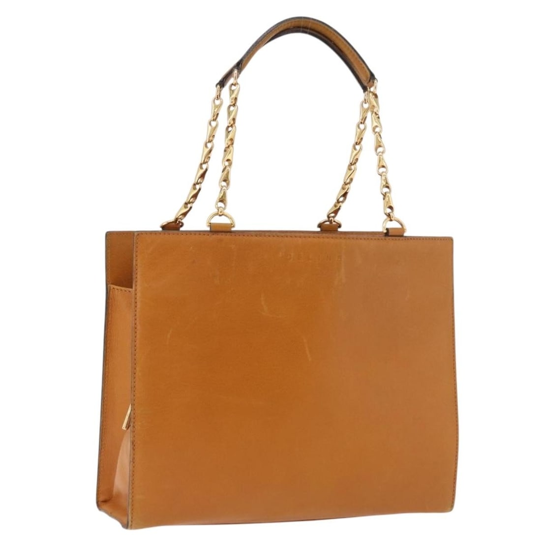 Celine Beige Leather Chain Handbag Gold Tone Hardware Italy: Celine Beige Leather Chain Handbag Gold Tone Hardware Italy Celine chain handbag in beige leather with gold-tone hardware. Made in Italy, this handbag measures approximately 26 cm W x 21 cm H x 10 cm 