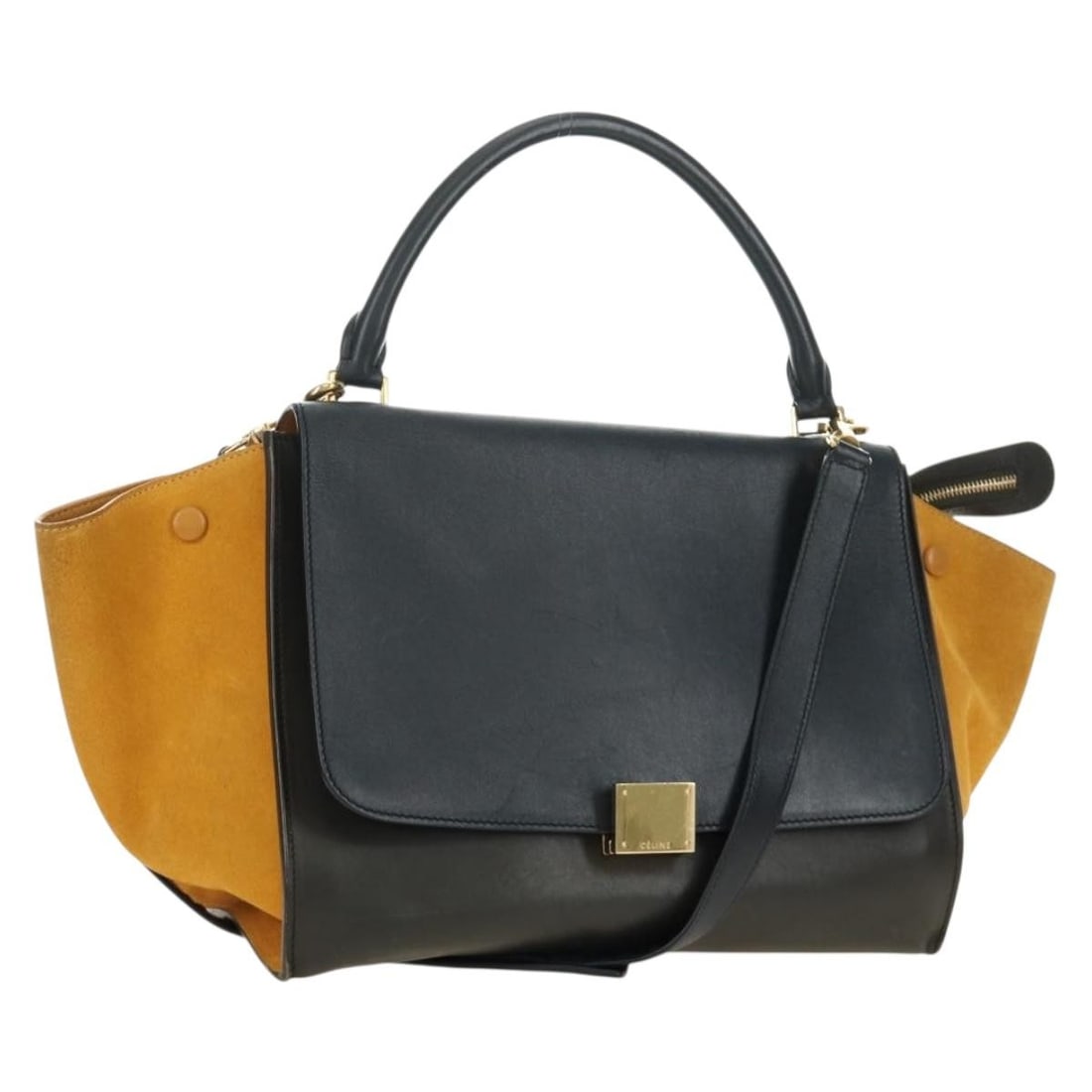 CELINE Trapeze Leather 2way Handbag Navy Gold with Strap Dust Bag (1 of 18)
