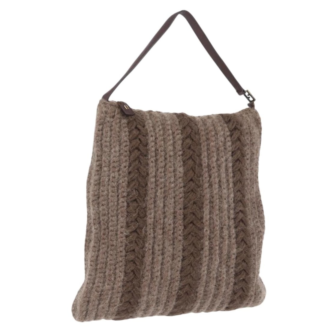 FENDI Brown Wool Shoulder Bag Gold Tone Hardware Italy: FENDI Brown Wool Shoulder Bag Gold Tone Hardware Italy Fendi shoulder bag in brown with gold-tone details, made from wool and crafted in Italy. The bag measures approximately 43 cm wide, 45 cm high, a