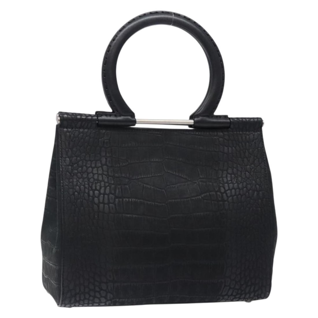 Black Leather Hand Bag Salvatore Ferragamo Gancini Italy: Black Leather Hand Bag Salvatore Ferragamo Gancini Italy Black Salvatore Ferragamo Gancini hand bag made of leather, made in Italy. The bag measures approximately W24 x H20 x D9 cm, with a handle drop