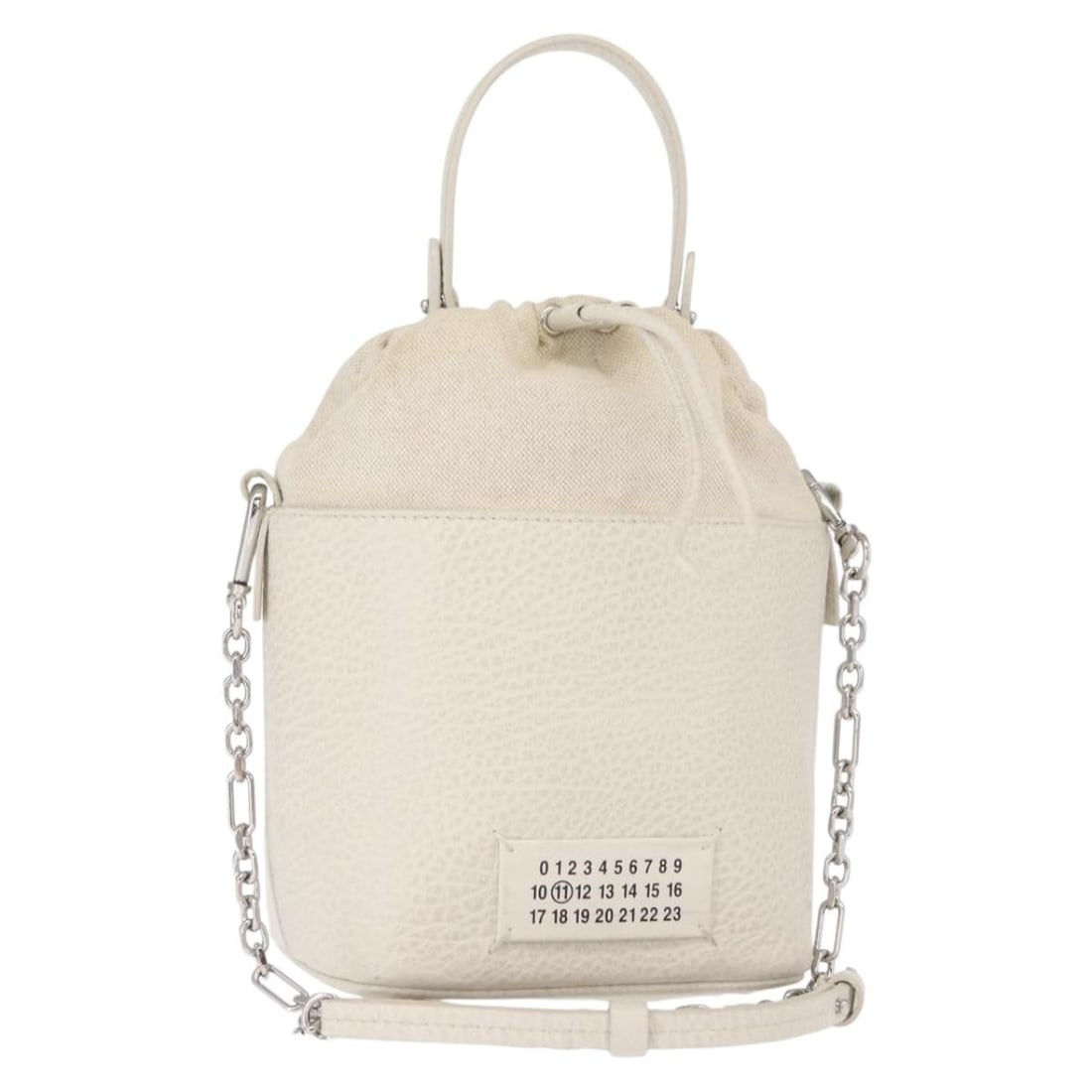 Maison Margiela 5AC White Leather 2way Shoulder Bucket Bag: Maison Margiela 5AC White Leather 2way Shoulder Bucket Bag Maison Margiela 5AC Chain Shoulder Bucket Bag in leather, presented in white/silver. This 2-way shoulder bag is made in Italy and comes with 