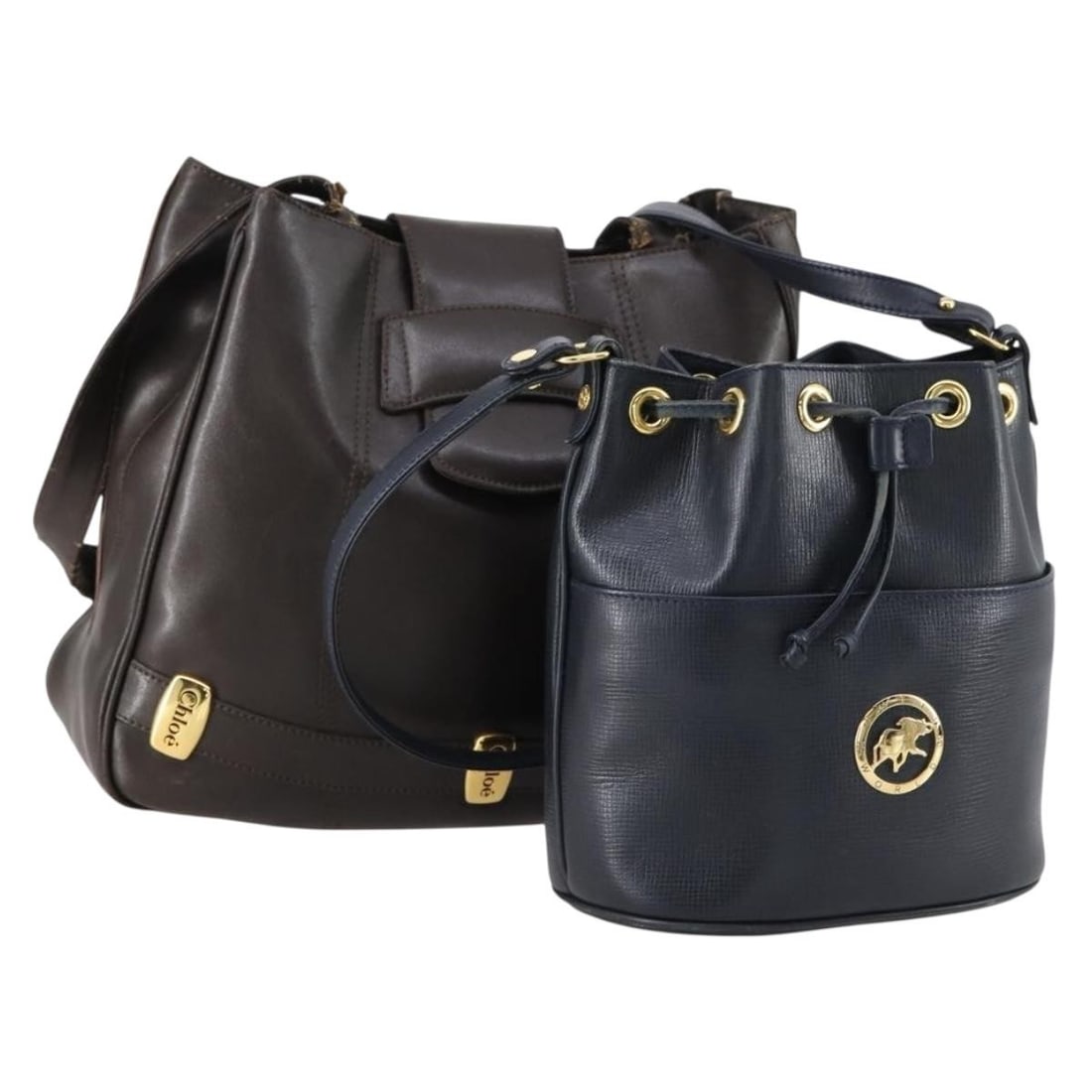 Chloe Hunting World Leather Hand Bag Set Navy Brown Authentic: Chloe Hunting World Leather Hand Bag Set Navy Brown Authentic This Chloe Hunting World bag set features a stylish hand bag made from high-quality leather in a sophisticated navy and brown color scheme