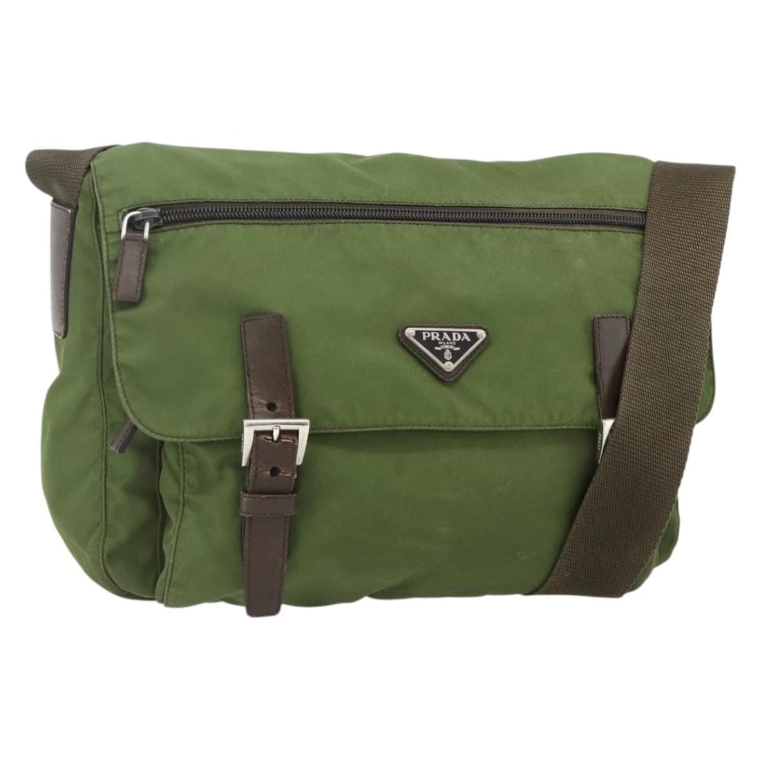 Prada Nylon Khaki Silver Women Shoulder Bag Italy: Prada Nylon Khaki Silver Women Shoulder Bag Italy This PRADA shoulder bag features a khaki nylon exterior with silver-tone accents. Designed for women, it offers a practical and stylish look and was m