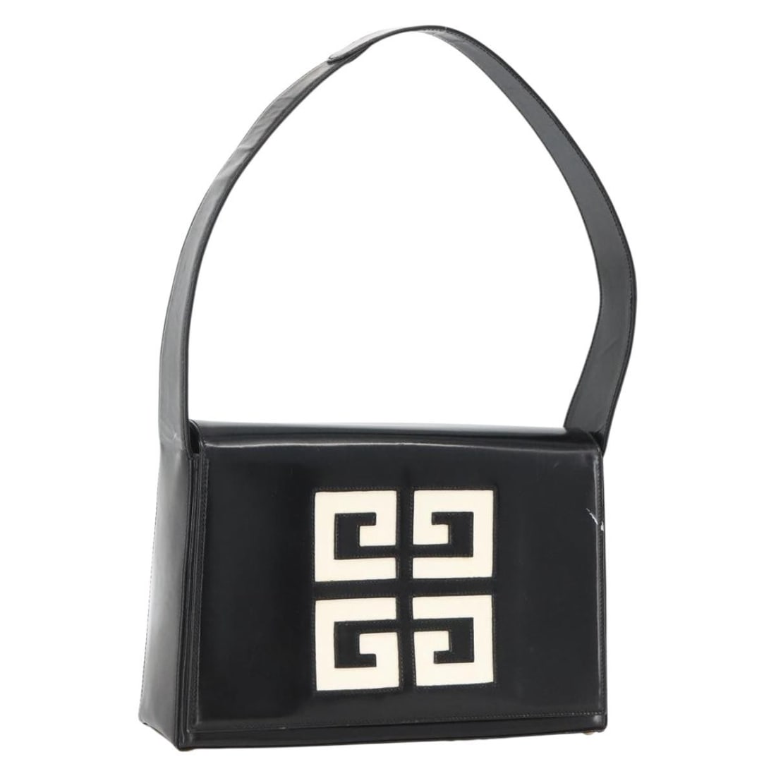 GIVENCHY Black Patent Leather Shoulder Bag Gold Tone: GIVENCHY Black Patent Leather Shoulder Bag Gold Tone This Givenchy shoulder bag is crafted in black and gold patent leather and made in Italy. It has a shoulder strap with an approximate 9.1 inch (23 
