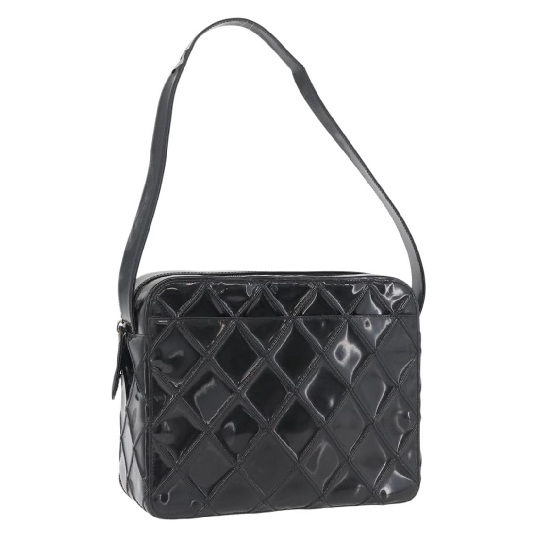 CHANEL Bicolore Patent Leather Shoulder Bag Black Silver with Guarantee Card: CHANEL Bicolore Patent Leather Shoulder Bag Black Silver with Guarantee Card A CHANEL Bicolore shoulder bag in black and silver patent leather, made in Italy. It comes with a guarantee card and featur
