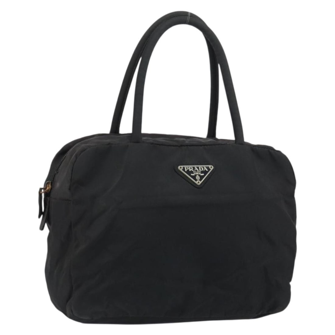 Prada nylon black silver women handbag Italy 10.6 inch: Prada nylon black silver women handbag Italy 10.6 inch This PRADA handbag is crafted from black nylon with silver-tone accents, offering a practical and stylish accessory for everyday use. Made in Ita