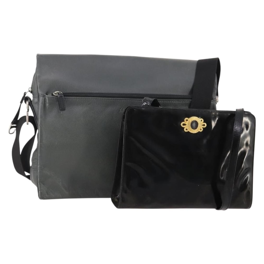 Set of 2 Salvatore Ferragamo Leather Shoulder Bags Black and Gray (1 of 17)