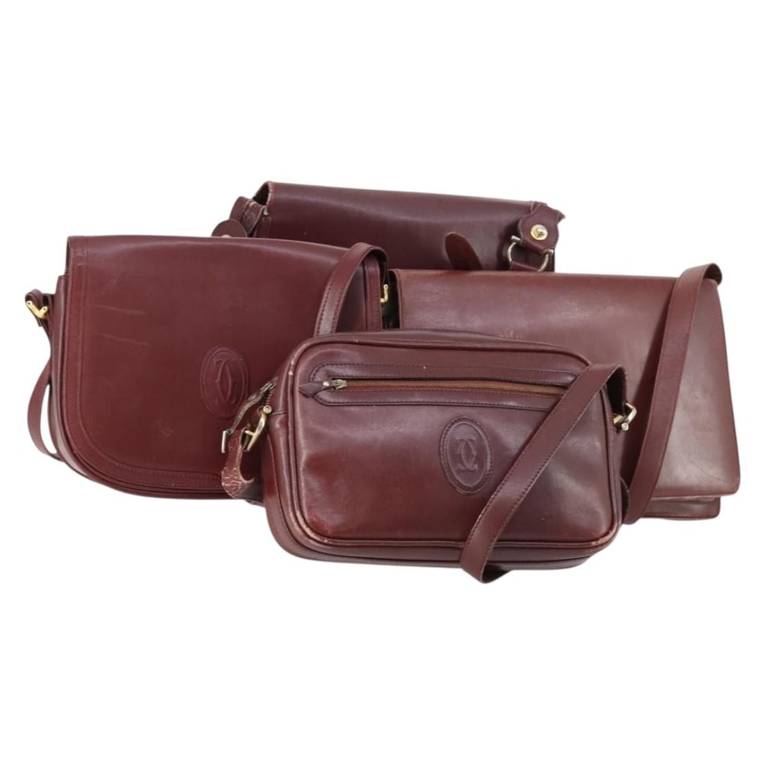 Cartier Must Line Bordeaux Leather Shoulder Bag 4 Piece Set (1 of 18)