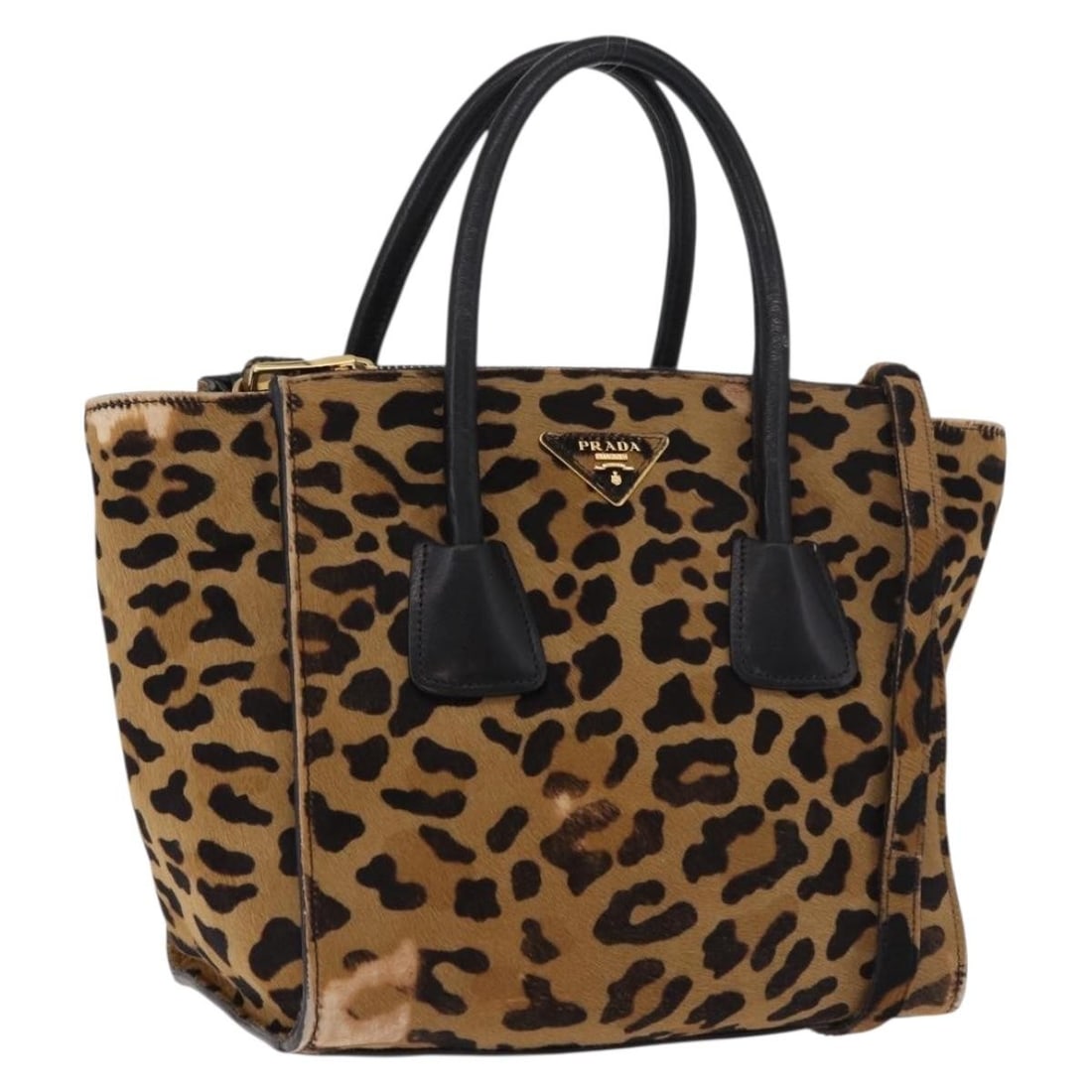 Prada 2way Harako Leather Handbag Brown Gold with Shoulder Strap: Prada 2way Harako Leather Handbag Brown Gold with Shoulder Strap Prada 2-way handbag in brown/gold, made from unborn calf skin. It comes with a shoulder strap and was made in Italy. The bag is describ