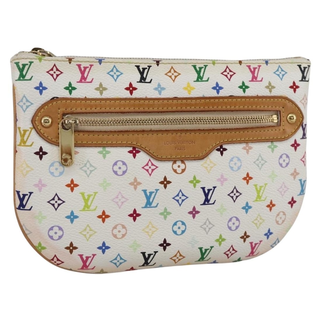 Louis Vuitton White Multicolor Monogram Canvas Pochette GM Accessory Pouch M60027: Louis Vuitton White Multicolor Monogram Canvas Pochette GM Accessory Pouch M60027 This Louis Vuitton Monogram Multicolor Pochette GM Accessory Pouch features a white canvas exterior with the iconic mu