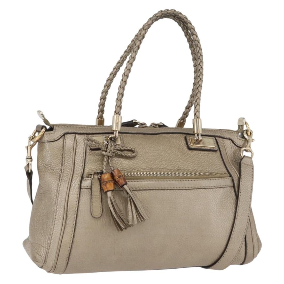 Gucci 282300 Gold Tone Leather 2way Shoulder Handbag with Strap: Gucci 282300 Gold Tone Leather 2way Shoulder Handbag with Strap This Gucci handbag features a versatile 2-way design crafted from leather in a gold tone. The bag offers both handles and a detachable s