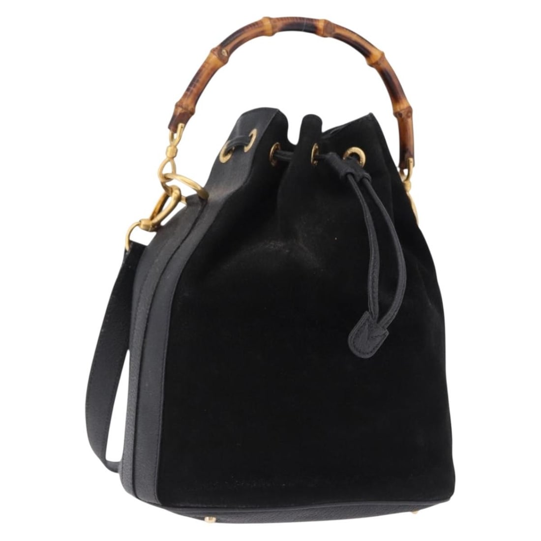 Gucci Bamboo 2way Shoulder Bag Black Suede Gold Tone Italy: Gucci Bamboo 2way Shoulder Bag Black Suede Gold Tone Italy Gucci Bamboo shoulder bag in black suede with gold-tone accents. This 2-way bag includes a shoulder strap and is made in Italy. The listed co