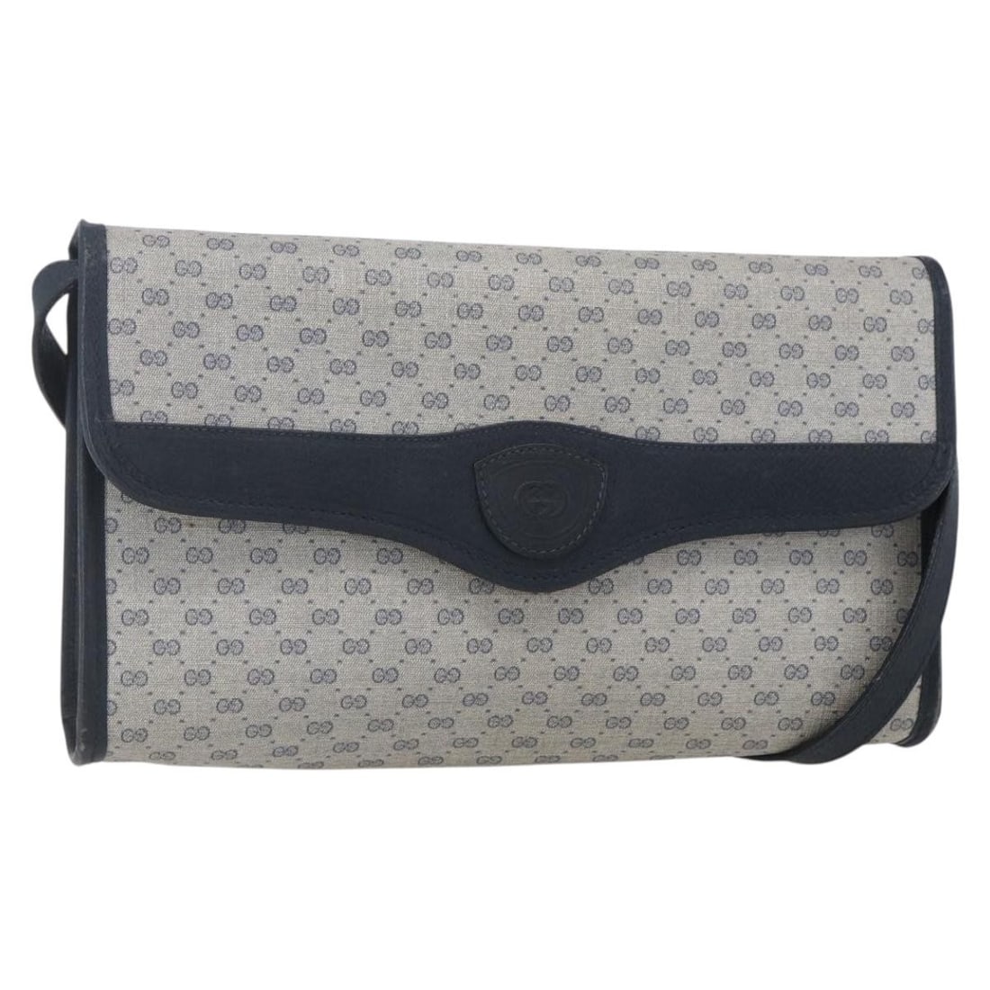GUCCI 004 161 0670 Micro GG Canvas Navy Gold Shoulder Bag: GUCCI 004 161 0670 Micro GG Canvas Navy Gold Shoulder Bag This authentic GUCCI Micro GG Canvas Shoulder Bag features a stylish blend of navy PVC leather and gold accents, making it a chic accessory fo