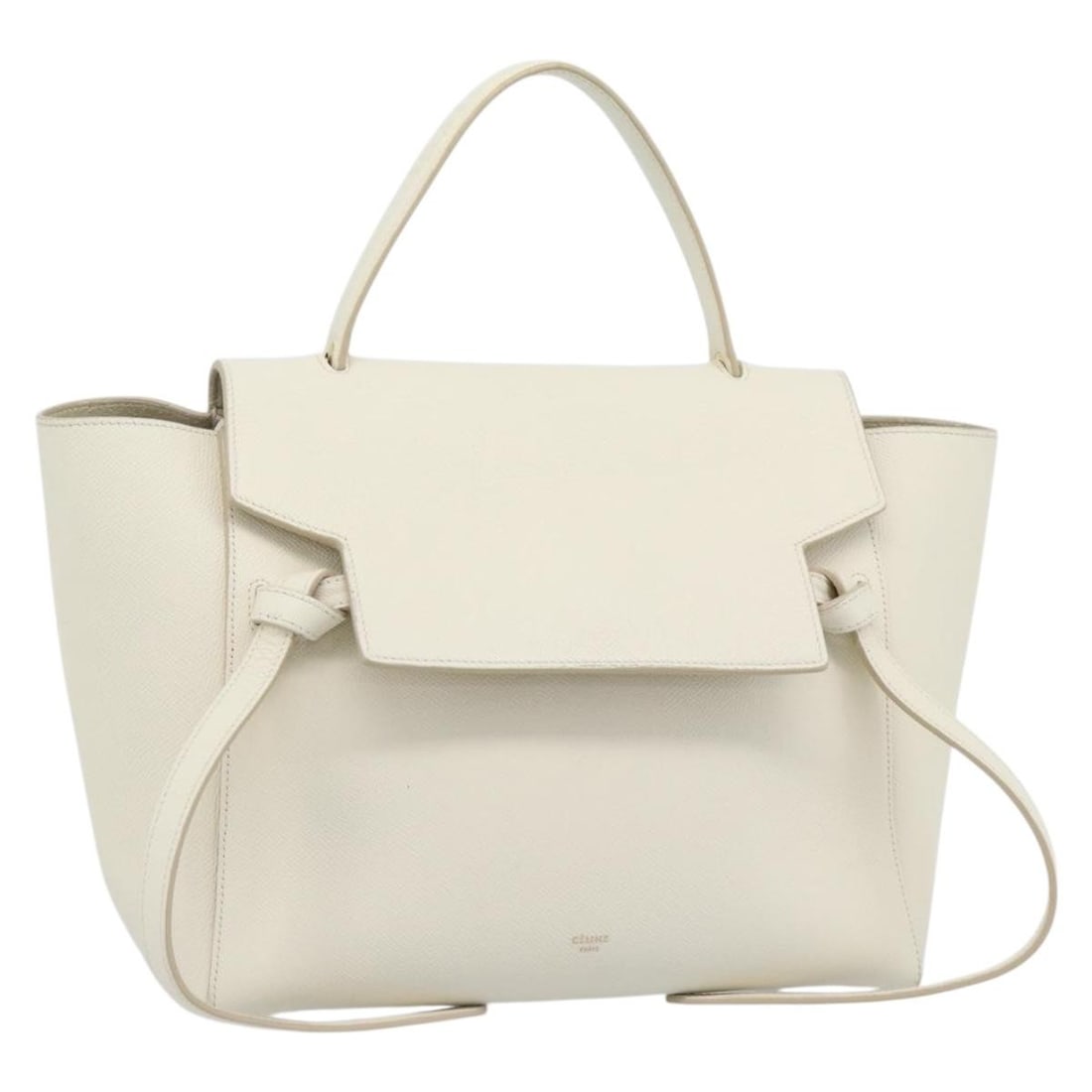 Celine Micro Belt leather handbag white with gold tone dust bag: Celine Micro Belt leather handbag white with gold tone dust bag A CELINE Micro Belt Hand Bag in white leather with gold-tone hardware. This hand bag comes with a dust bag and was made in Italy. Condit