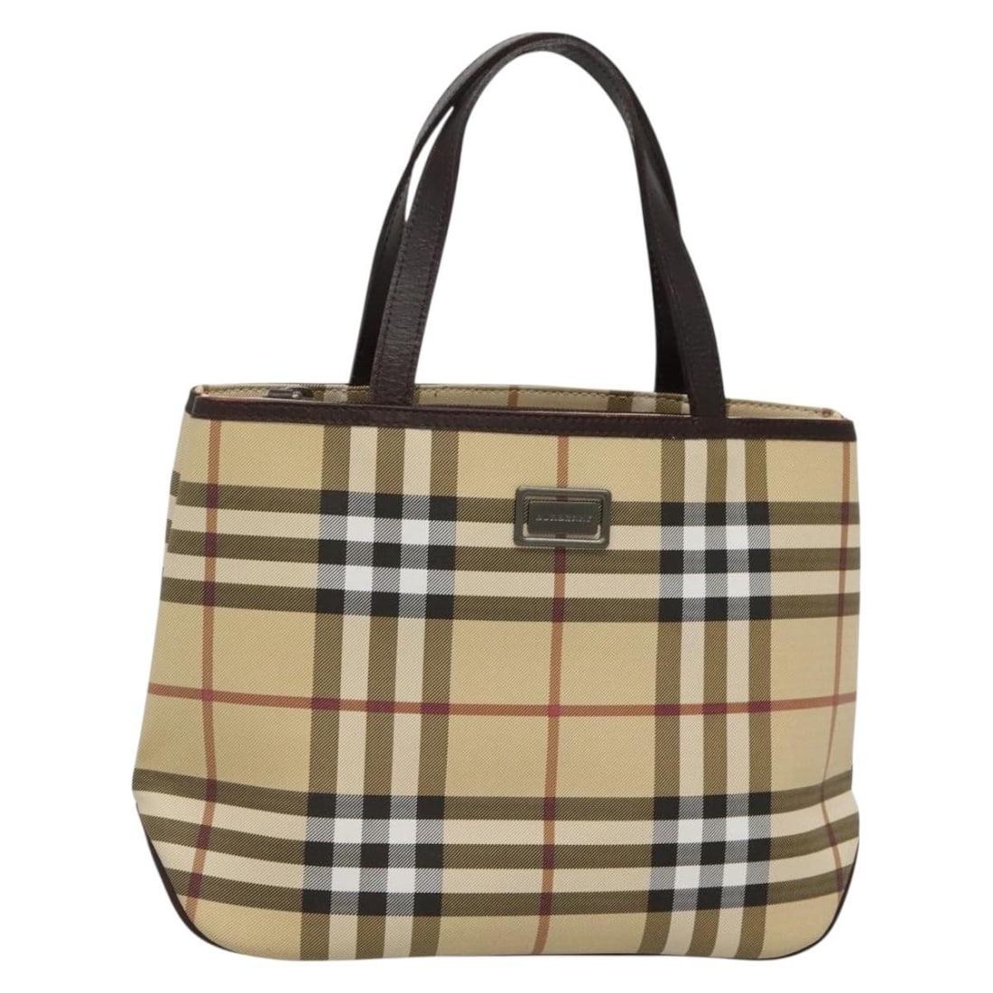 BURBERRY Nova Check Hand Bag Beige Silver PVC Authentic (1 of 18)