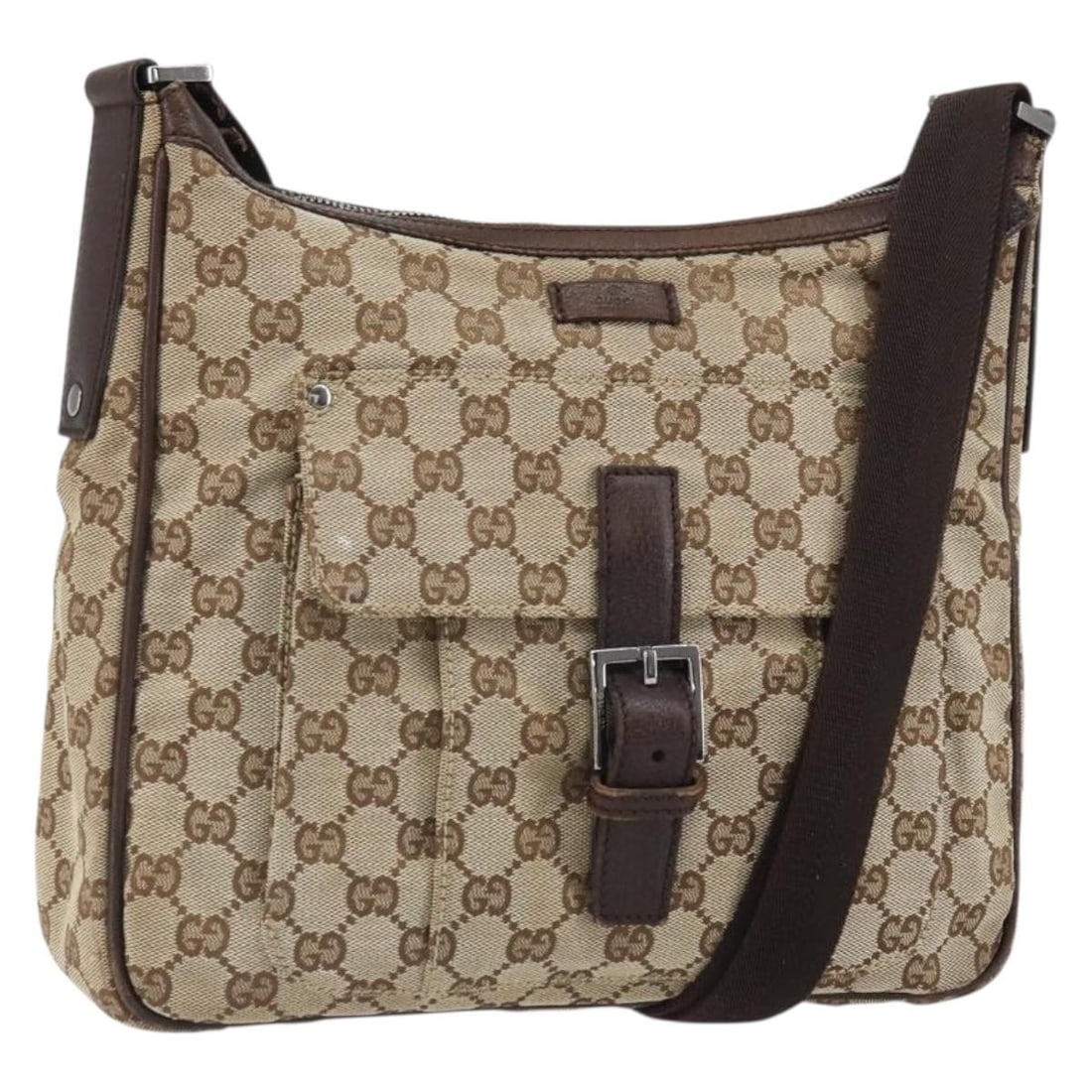 Gucci 114272 Beige GG Canvas Shoulder Bag Silver Tone: Gucci 114272 Beige GG Canvas Shoulder Bag Silver Tone A Gucci shoulder bag crafted in GG Canvas with a beige and silver exterior. Made in Italy, this women's bag measures approximately 11.0 x 9.1 x 2.