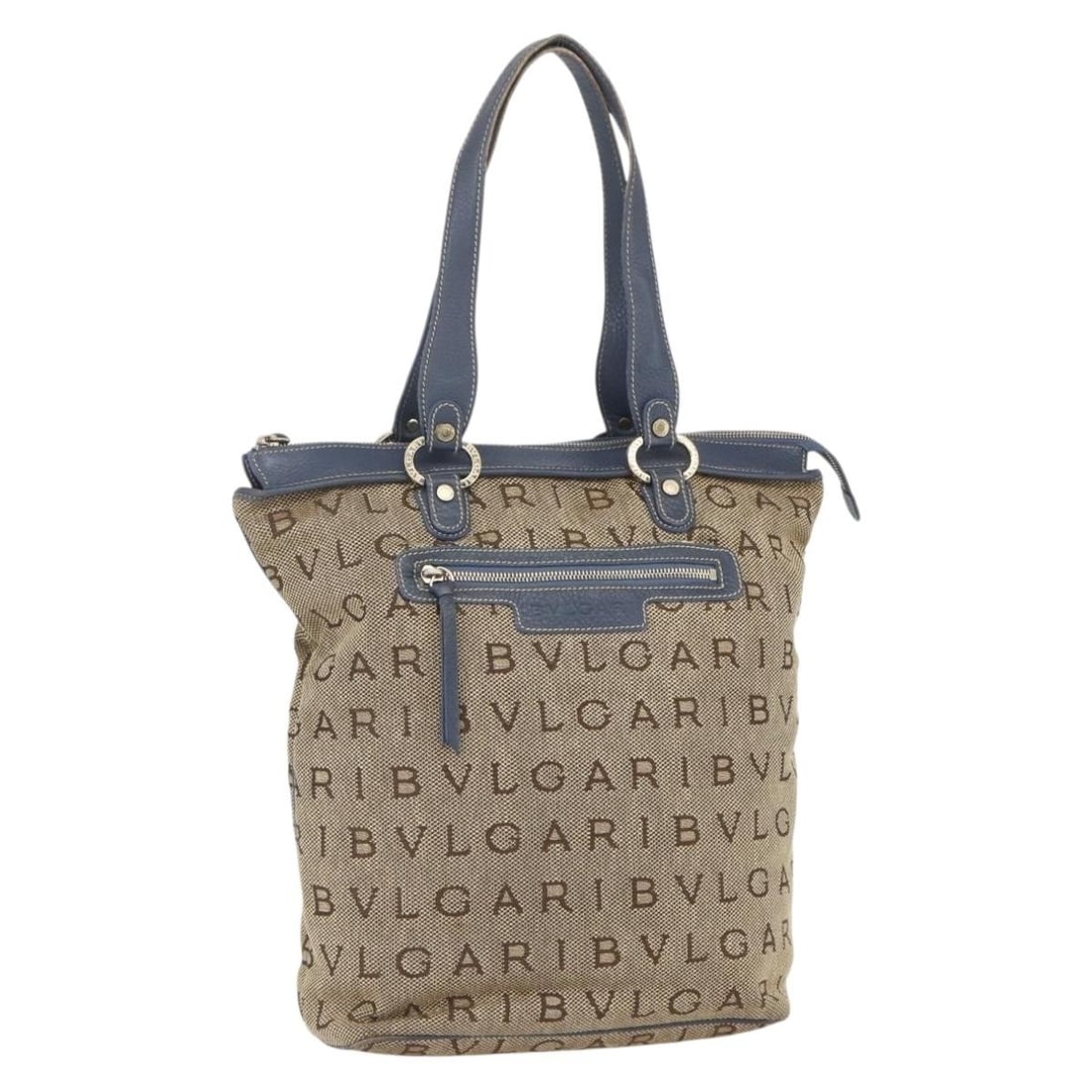 Canvas Logo Mania Tote by BVLGARI in Beige and Gold: Canvas Logo Mania Tote by BVLGARI in Beige and Gold This BVLGARI Logo Mania tote bag features a beige and gold canvas exterior with a spacious design, crafted in Italy. The bag has a handle drop of ap