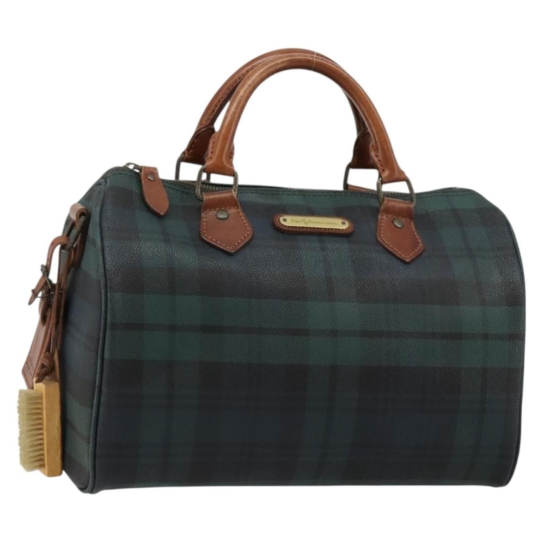Ralph Lauren Boston Bag Green Leather Handbag with Name Tag (1 of 18)