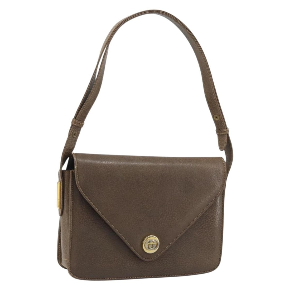 Gucci Gray Leather Shoulder Bag with Gold Tone Hardware: Gucci Gray Leather Shoulder Bag with Gold Tone Hardware Gray and gold leather shoulder bag from Italy. The bag has a shoulder strap with an approximate drop of 23 cm (9.1 in) and measures approximatel