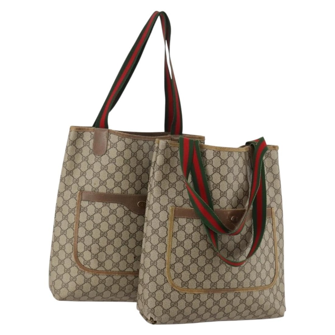 2 Piece Gucci Sherry Line GG Supreme PVC Tote Bag Set Beige: 2 Piece Gucci Sherry Line GG Supreme PVC Tote Bag Set Beige Gucci GG Supreme Web Sherry Line tote bag set in beige PVC leather and GG canvas, made in Italy. This women's tote bag is offered as a 2 set