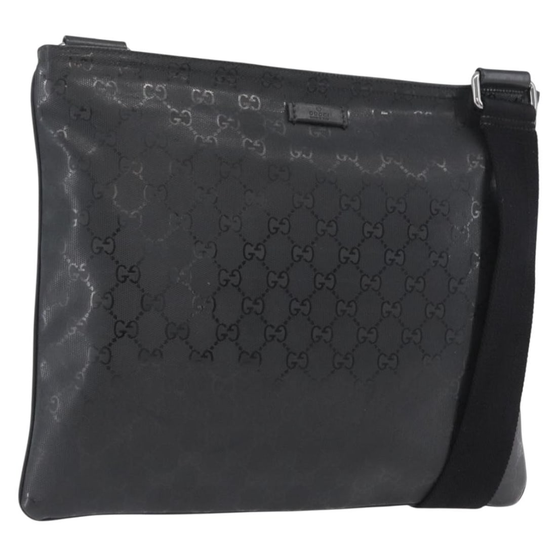Gucci GG 201446 Black and Silver PVC Leather Shoulder Bag: Gucci GG 201446 Black and Silver PVC Leather Shoulder Bag This GUCCI GG Implementation shoulder bag features black and silver PVC leather with GG canvas accents. Designed for women, the bag offers a s